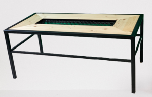 Table rectangulaire en métal et surface en bois "bougie"