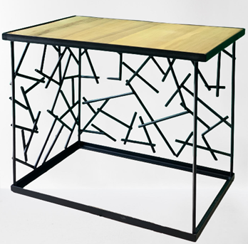 Table rectangulaire en métal et surface en bois "Recta"
